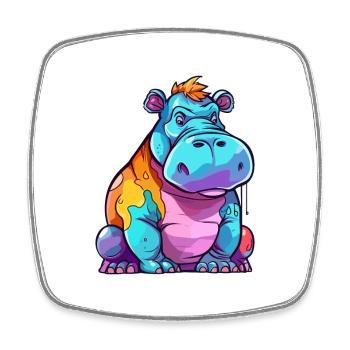 Hippo Colorful Watercolor Cartoon Kawaii Animal - Square fridge magnet - white - Front