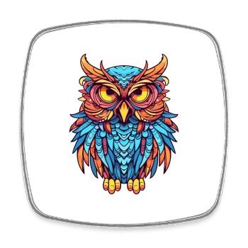 Owl Colorful Watercolor Cartoon Kawaii Animal - Square fridge magnet - white - Front
