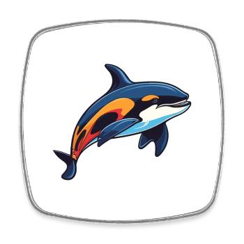 Orca Colorful Watercolor Cartoon Kawaii Animal - Square fridge magnet - white - Front