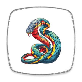 Snake Colorful Watercolor Cartoon Kawaii Animal - Square fridge magnet - white - Front