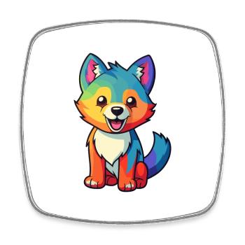 Wolf Cute Cartoon Kawaii Watercolor Animal Pet - Square fridge magnet - white - Front