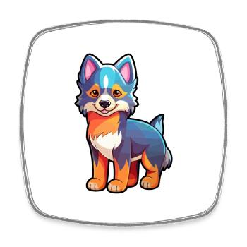 Wolf Cute Cartoon Kawaii Watercolor Animal Pet - Square fridge magnet - white - Front