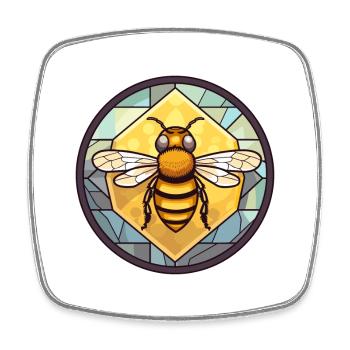 Bee Stained Glass Colorful Cartoon Kawaii Animal - Square fridge magnet - white - Front