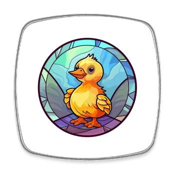Baby Chick Stained Glass Colorful Cartoon Kawaii A - Square fridge magnet - white - Front