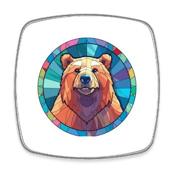 Ours vitrail coloré dessin animé Kawaii Animal - Magnet carré - blanc - Devant