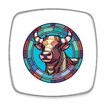 Bull Stained Glass Colorful Cartoon Kawaii Animal - Square fridge magnet - white - Front