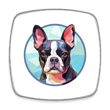 Boston Terrier Hund Bunte Karikatur - Viereckiger Kühlschrankmagnet - Weiß - Vorne