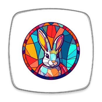 Hasen-Buntglas-Bunt-Cartoon-Kawaii-Tier - Viereckiger Kühlschrankmagnet - Weiß - Vorne