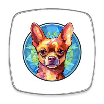 Chihuahua Dog Stained Glass Colorful Cartoon Kawai - Square fridge magnet - white - Front