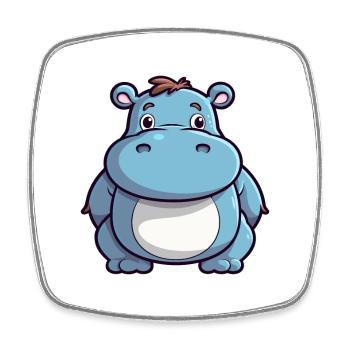 Hippo Cute Cartoon Kawaii Watercolor Animal Pet - Square fridge magnet - white - Front
