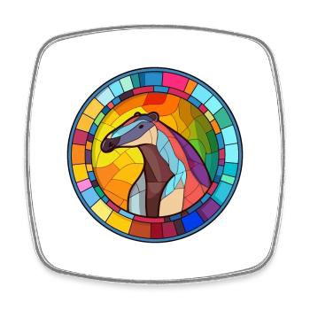 Fourmilier vitrail coloré dessin animé Kawaii Ani - Magnet carré - blanc - Devant