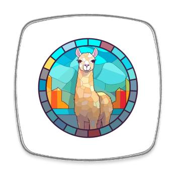 Alpaga vitrail coloré dessin animé Kawaii Anima - Magnet carré - blanc - Devant