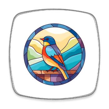 Oiseau vitrail coloré dessin animé Kawaii Animal - Magnet carré - blanc - Devant