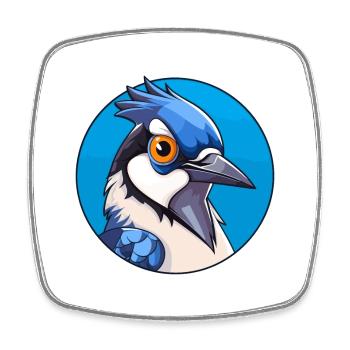 Blauer Eichelhäher Vogel Buntes Glas Bunte Karikatur Kawai - Viereckiger Kühlschrankmagnet - Weiß - Vorne