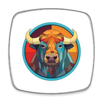Buffalo Stained Glass Colorful Cartoon Kawaii Anim - Square fridge magnet - white - Front