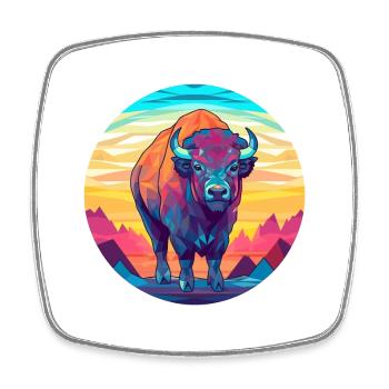Bison-Buntglas-Cartoon-Kawaii-Tier - Viereckiger Kühlschrankmagnet - Weiß - Vorne