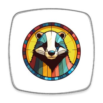 Blaireau vitrail coloré Cartoon Kawaii Anima - Magnet carré - blanc - Devant