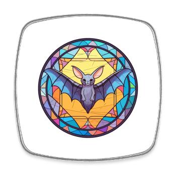 Fledermaus-Buntglas-Cartoon-Kawaii-Tier - Viereckiger Kühlschrankmagnet - Weiß - Vorne