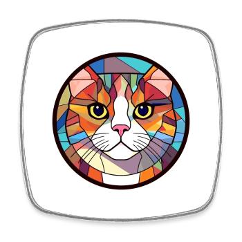 British Shorthair chat vitrail coloré Carto - Magnet carré - blanc - Devant