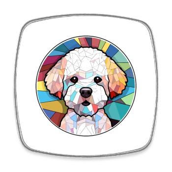 Bichons Frise Dog Stained Glass Colorful Cartoon K - Square fridge magnet - white - Front