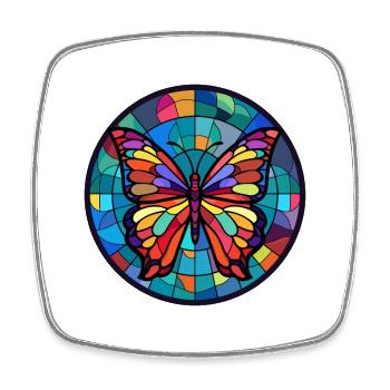 Butterfly Stained Glass Colorful Cartoon Kawaii An - Square fridge magnet - white - Front