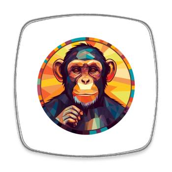 Chimpanzé vitrail coloré dessin animé Kawaii A - Magnet carré - blanc - Devant