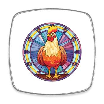 Poulet vitrail coloré dessin animé Kawaii Anim - Magnet carré - blanc - Devant
