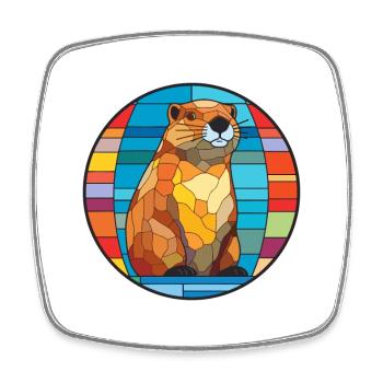 Biber Buntglas Bunte Karikatur Kawaii Anima - Viereckiger Kühlschrankmagnet - Weiß - Vorne