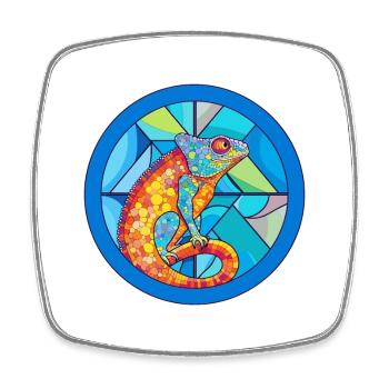 Chameleon Stained Glass Colorful Cartoon Kawaii An - Square fridge magnet - white - Front