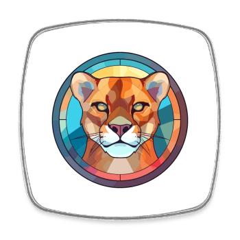Cougar Stained Glass Colorful Cartoon Kawaii Anima - Square fridge magnet - white - Front