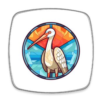 Grue vitrail coloré dessin animé Kawaii Animal - Magnet carré - blanc - Devant