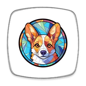 Corgi Hund Buntes Glas Bunte Karikatur Kawaii An - Viereckiger Kühlschrankmagnet - Weiß - Vorne