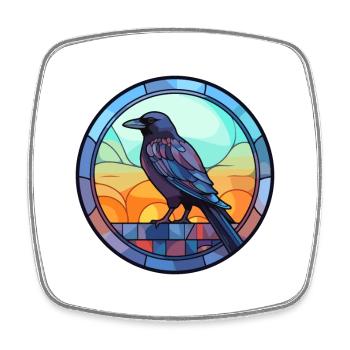 Krähe Buntglas Bunte Karikatur Kawaii Tier - Viereckiger Kühlschrankmagnet - Weiß - Vorne