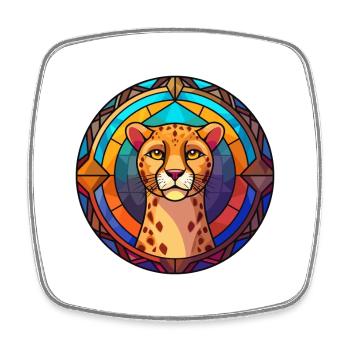 Guépard vitrail coloré dessin animé Kawaii Anim - Magnet carré - blanc - Devant