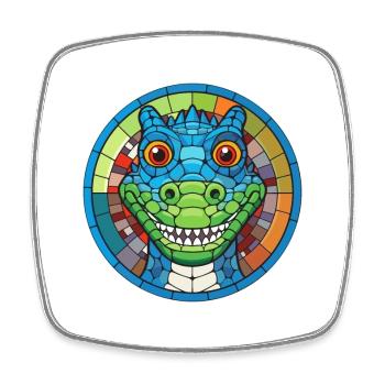 Crocodile vitrail coloré dessin animé Kawaii An - Magnet carré - blanc - Devant