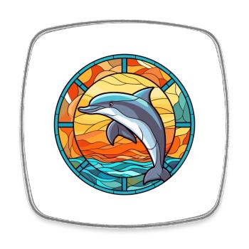 Dolphin Stained Glass Colorful Cartoon Kawaii Anim - Square fridge magnet - white - Front