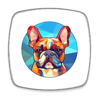 Französische Bulldogge Hund Bunte Karikatur aus Glas - Viereckiger Kühlschrankmagnet - Weiß - Vorne