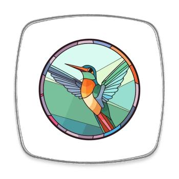 Colibri vitrail coloré dessin animé Kawaii - Magnet carré - blanc - Devant