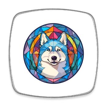 Husky Hund Buntes Glas Bunte Karikatur Kawaii An - Viereckiger Kühlschrankmagnet - Weiß - Vorne