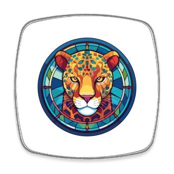 Jaguar Buntes Glas Bunte Karikatur Kawaii Anima - Viereckiger Kühlschrankmagnet - Weiß - Vorne