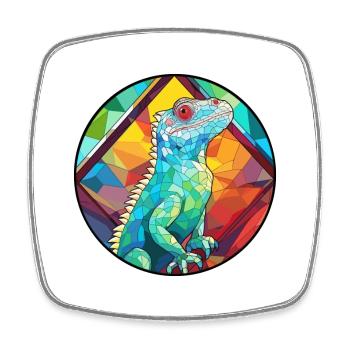Iguane vitrail coloré dessin animé Kawaii Anima - Magnet carré - blanc - Devant
