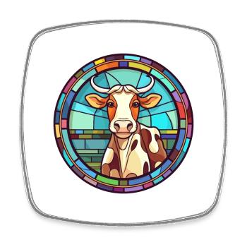 Kuh Buntes Glas Bunte Karikatur Kawaii Tier - Viereckiger Kühlschrankmagnet - Weiß - Vorne