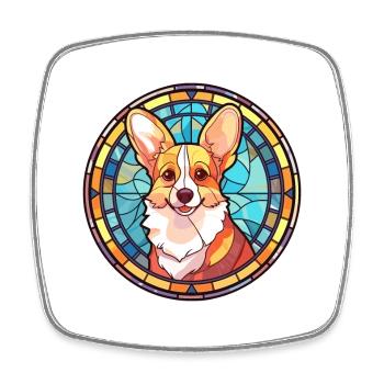 Corgi Hund Buntes Glas Bunte Karikatur Kawaii An - Viereckiger Kühlschrankmagnet - Weiß - Vorne