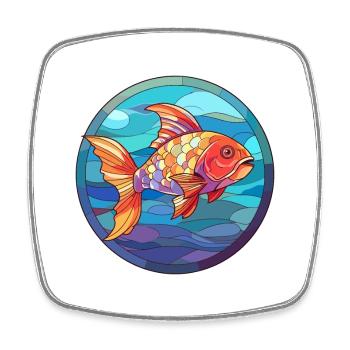 Poisson vitrail coloré dessin animé kawaii animal - Magnet carré - blanc - Devant