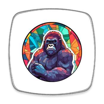 Gorille vitrail coloré dessin animé Kawaii Anim - Magnet carré - blanc - Devant