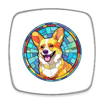 Corgi chien vitrail dessin animé Kawaii Animal - Magnet carré - blanc - Devant