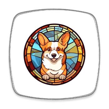 Corgi chien vitrail dessin animé Kawaii Animal - Magnet carré - blanc - Devant