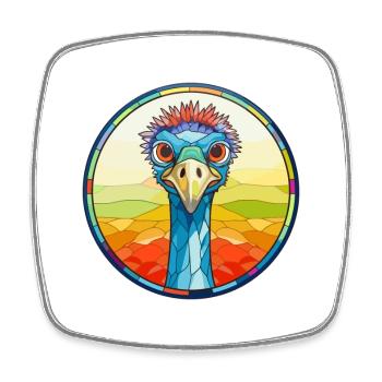 Emu Stained Glass Colorful Cartoon Kawaii Animal - Square fridge magnet - white - Front