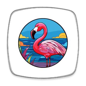 Flamant rose vitrail coloré dessin animé Kawaii Ani - Magnet carré - blanc - Devant