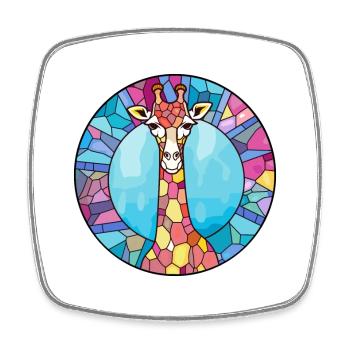 Girafe vitrail coloré dessin animé Kawaii Anim - Magnet carré - blanc - Devant